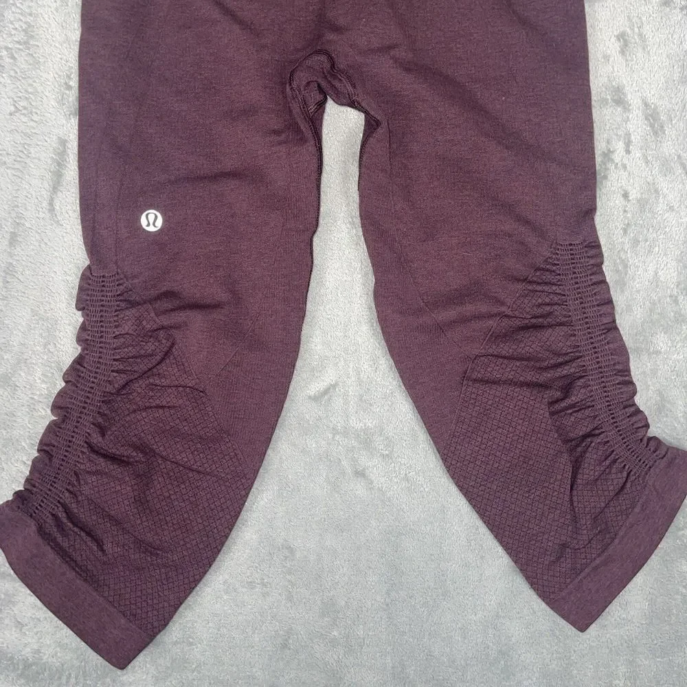 Lululemon Women's‎ In the Flow Seamless Cropped Leggings Burgundy Size 4 EUC